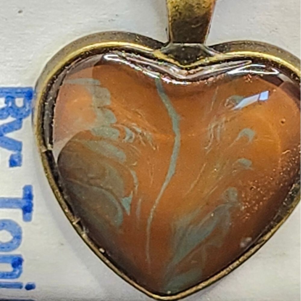 Hand Crafted Necklace Medallion Pendant 1" Heart Bronze Plate 20 " Chain